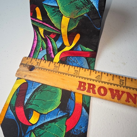 Rush Limbaugh No Boundaries Silk Tie Mens Black Abstract Botanical Gold Chain 4" - Picture 3 of 3